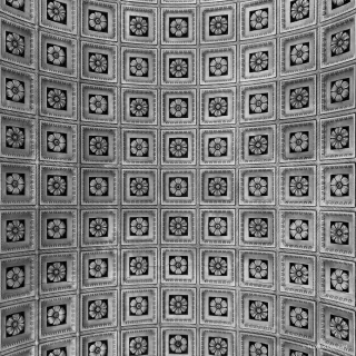 Des formes géométriques (des fleurs) sur un plafond.